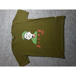 Olive Green Graphic T-Shirt with Chinese Military Obama
